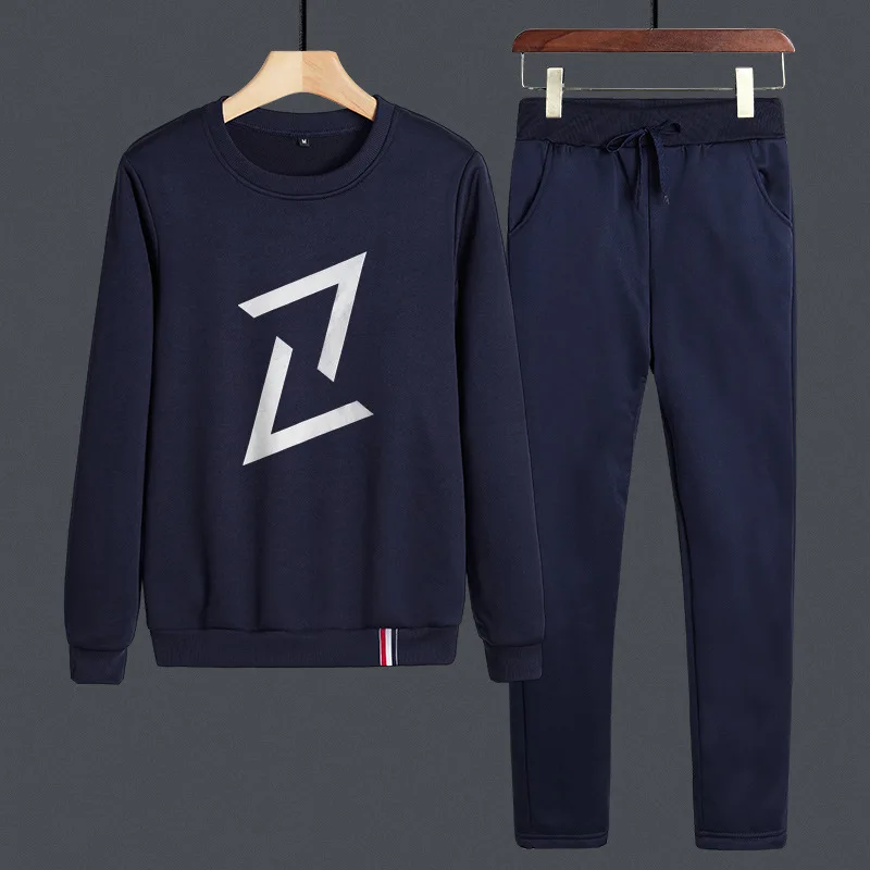 

Spring And Autumn Men Korean-style Leisure Sports Suit Men's Crew Neck Long-sleeved Coat Two-Piece Set Men'S Wear