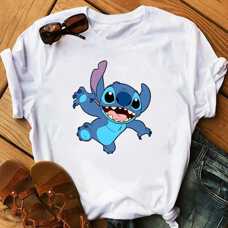 Женская модная футболка Lilo Stitch Harajuku Kawaii, футболки с милым мультяшным принтом, Женская Повседневная футболка, милые повседневные топы