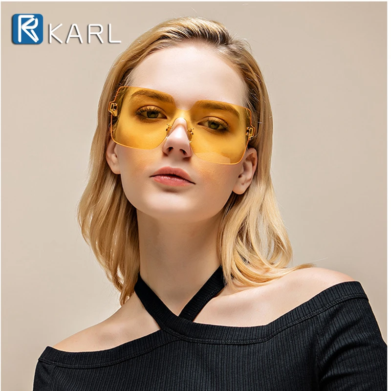 

New Square Sunglasses Women Oversized Rimless Sun Glasses Female Fashion Luxury Brand Siamese Sunglass Lady Red Pink Shades