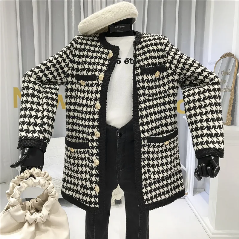 

2020 New Print Long Jacket Women Single Breasted Office Lady Womens Jackets and Coats Classic Women's Winter Top black and white