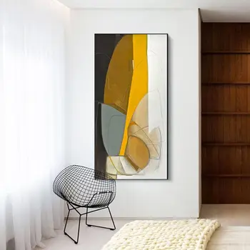 

Abstract Vertical Paintings Large Wall Pictures for Living Room Yellow Grey Black White Color Lump Print on Canvas Wall Art