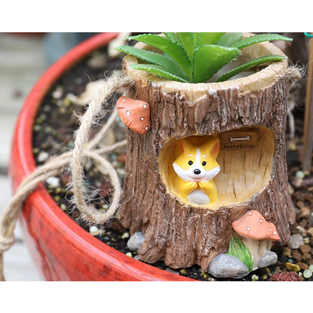 Mini Resin Succulent Cactus Flower Pots Bonsai Planter Fake Swing Stump Pot