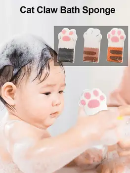 

Cartoon Cat Claw Shape Baby Bathing Cotton Ball Bathing Artifact Children Sponge Rubbing Towel Bath Products