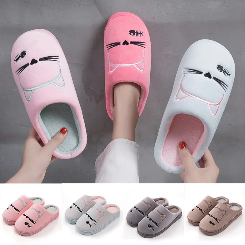 SHUJIN Indoor Winter Slippers Unisex House Slippers Fish Print Soft Slip On Autumn Slippers Fluffy Fur Warm Shoes Buty Damskie