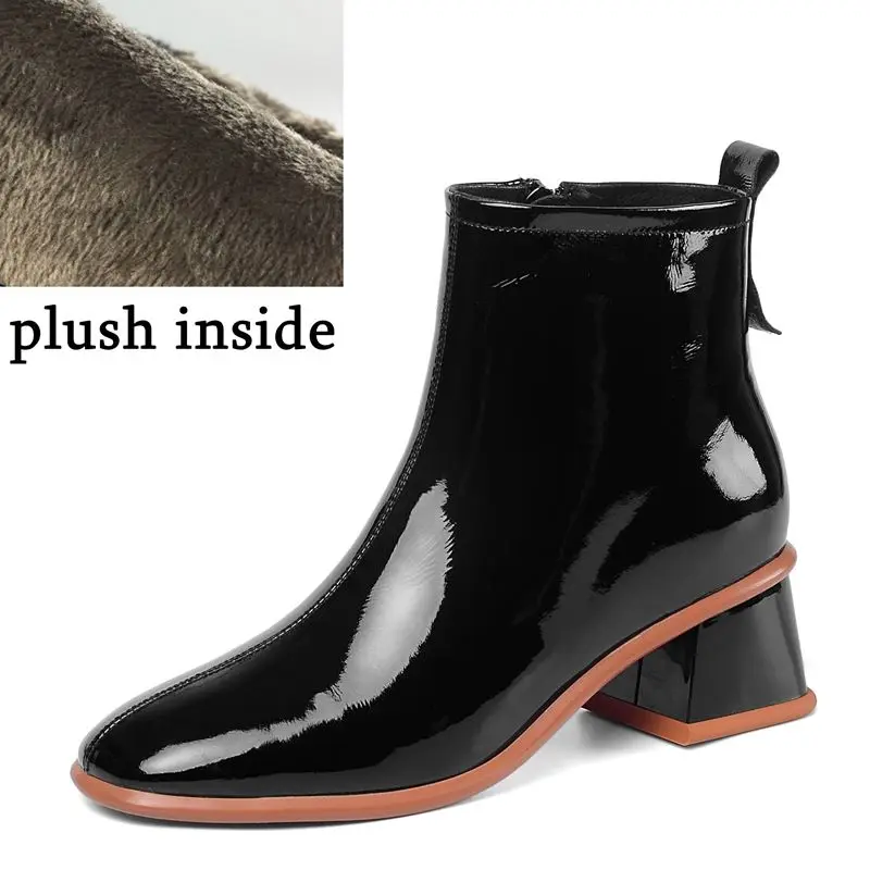 plush inside ALLBITEFO/горячая распродажа; женские ботинки; Удобные однотонные ботильоны из натуральной кожи; сезон осень-зима; выразительные модные ботинки - Цвет: plush inside