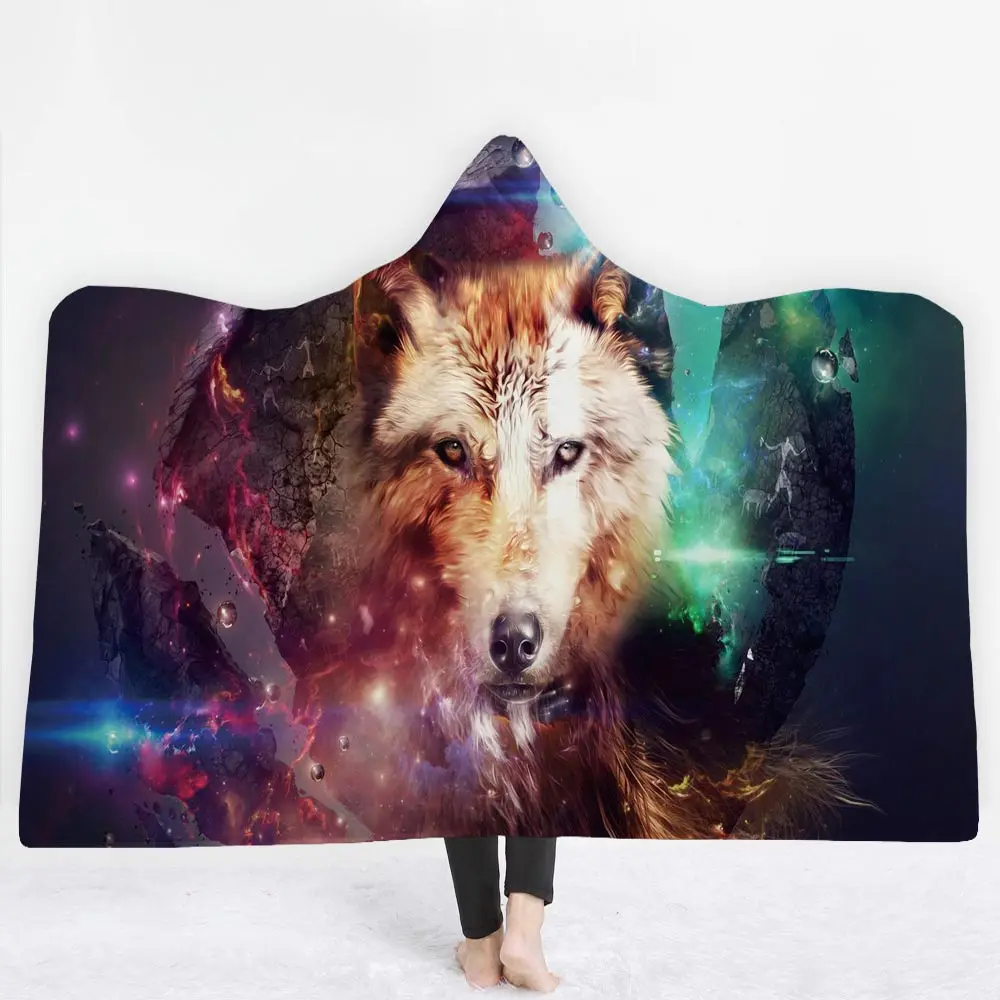 Color 9 New Arrivals Animals Hooded Blanket For Kids Adults Holy Wolf Lion Pattern Coral Fleece Plush On Sofa Bed Throw Blanket - Цвет: Color 9