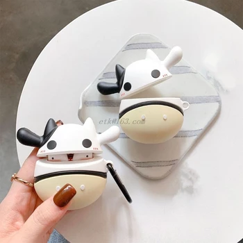 

Cute Cow Pattern Soft Silicone Protective Cover Shockproof Case Skin with Carabiner for Airpods 1/2 Charging Box Accessories