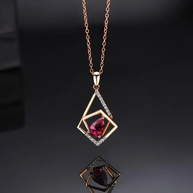 LP K-Golk Jewelry Natural Tourmaline 1.0CT Real Diamond 18K Rose Gold Pendant for Best Friend Pendants Silver Chain For Gift 3