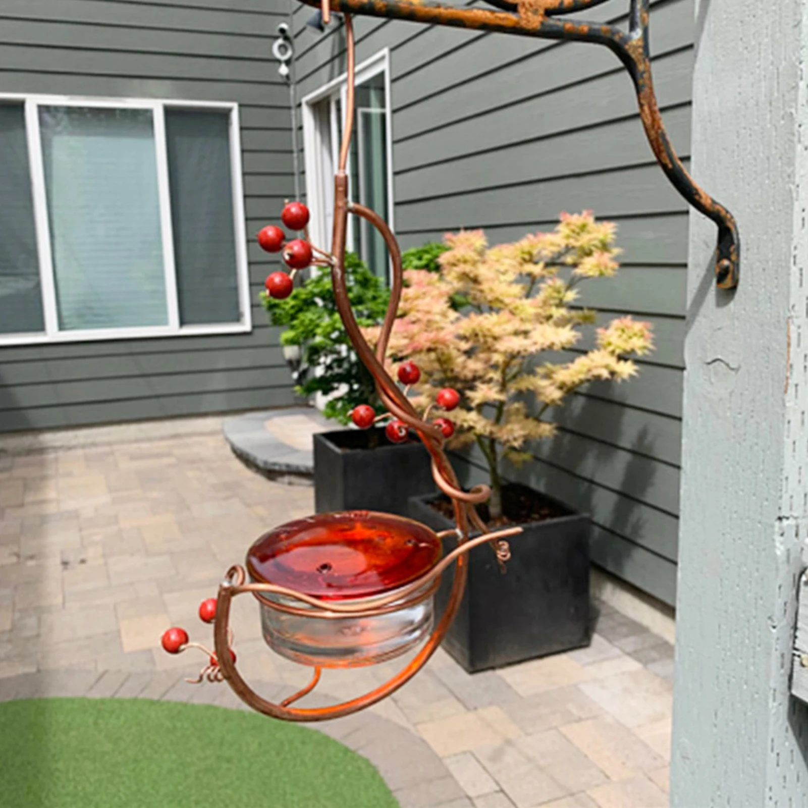Outdoor Metal Red Berries Hummingbird Feeder Bird Water Drinker Feeder Waterer Pet Bird Supplies Dispenser Bottle Drinking Bowls