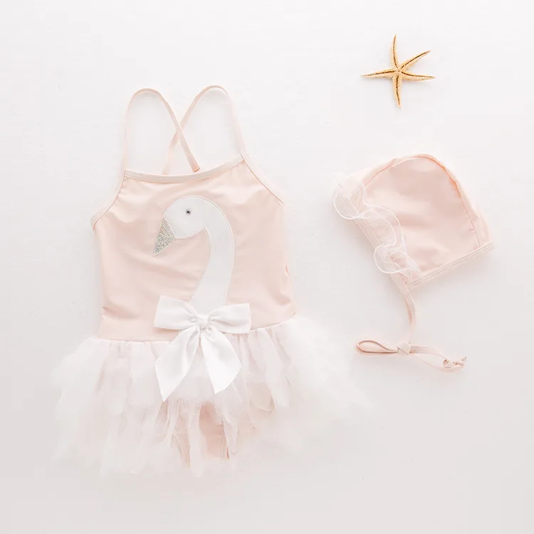 

Korean-style KID'S Swimwear Girls Swan One-piece Swimming Suit Mesh Skirt Edge Hot Springs Tour Bathing Suit Camisole Swimwear 2