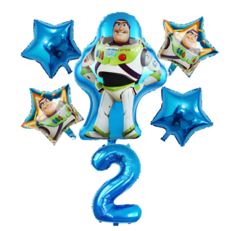 C-6pcs 6 шт. История игрушек Мультфильм фольга гелий 32 дюйма Количество Синие шары Игрушка неоновые стикеры набор Базз Лайтер тема вечерние Декор - Цвет: C-6pcs