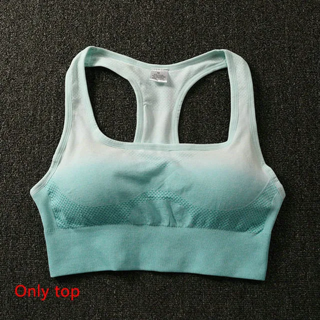 Green top Комплект из 2 предметов для йоги с вырезами, Женский бесшовный для спорта, спортивная одежда, одежда для фитнеса, женские леггинсы для спортзала с высокой талией, спортивные костюмы - Цвет: Green top