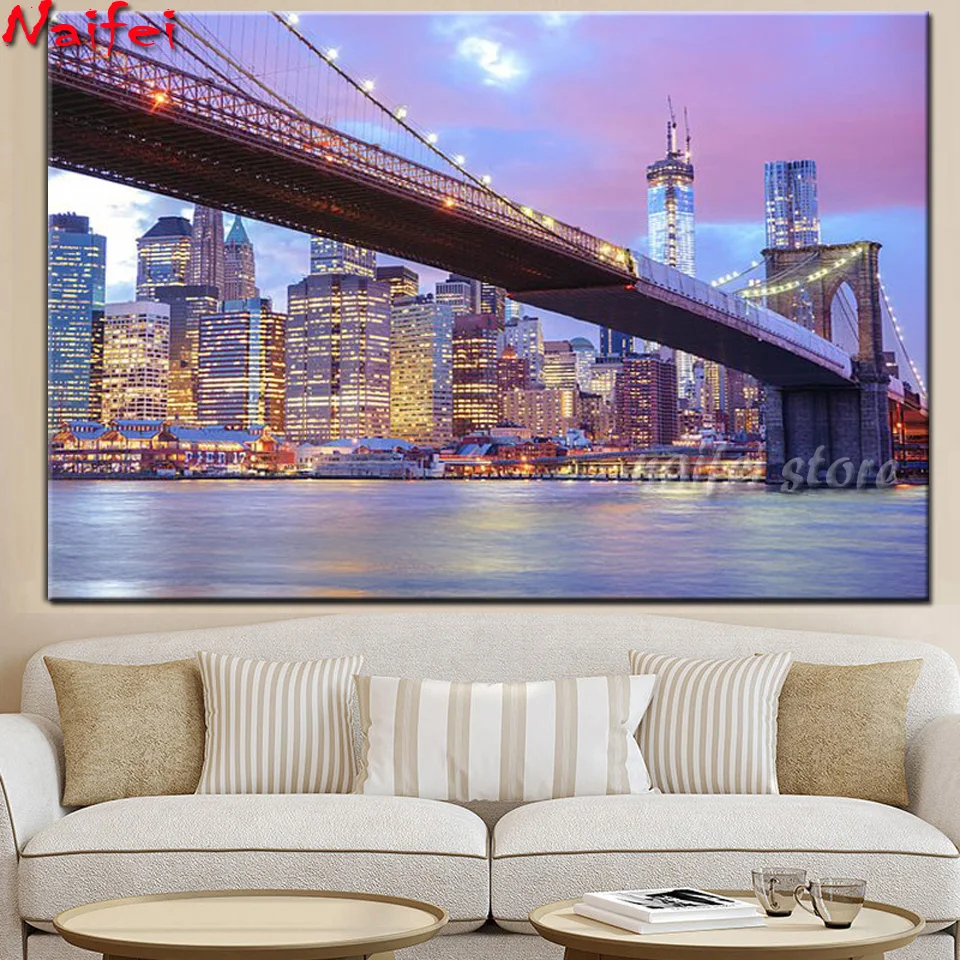 Diamond Painting Kit Brooklyn Bridge And New York City Skyscrapers Home Decoration Embroidery Handmade Gift Mosaic Art | Дом и сад