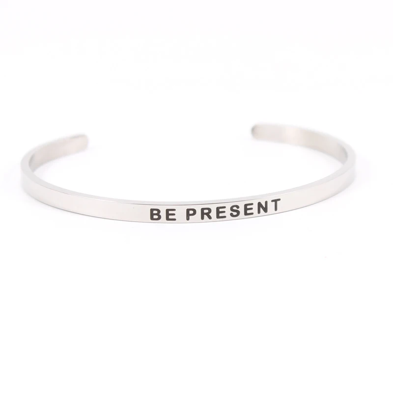 Newest Mantra Bracelet Custom Name Bracelet,Stamped BREATHE Run WARRIOR NEVER GIVE UP 4MM Bar Stainlless Steel Bangle Open Cuff