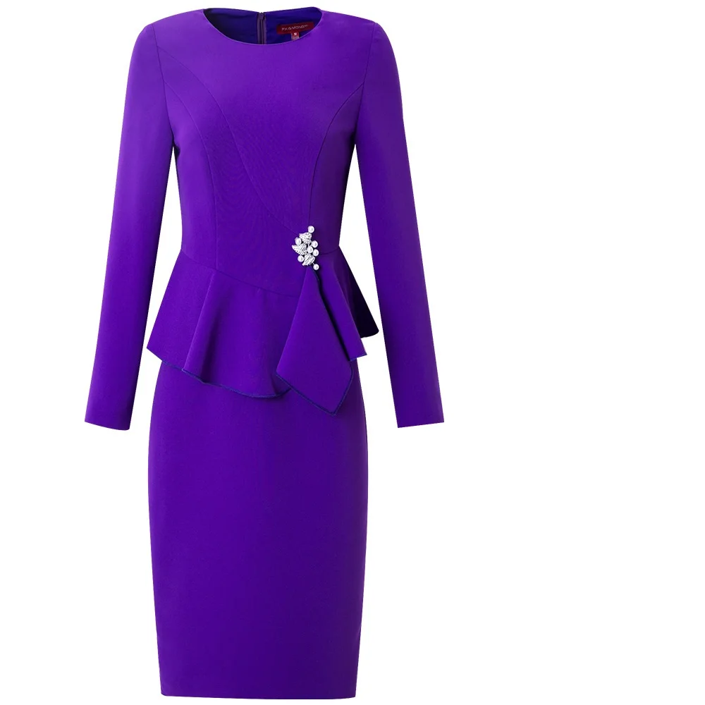 Purple Женский топ Ruffles платье Демисезонный OL профессия; одежда с цветочным принтом вечерние платье Винтаж одежда длинным рукавом офисные платья - Цвет: Purple