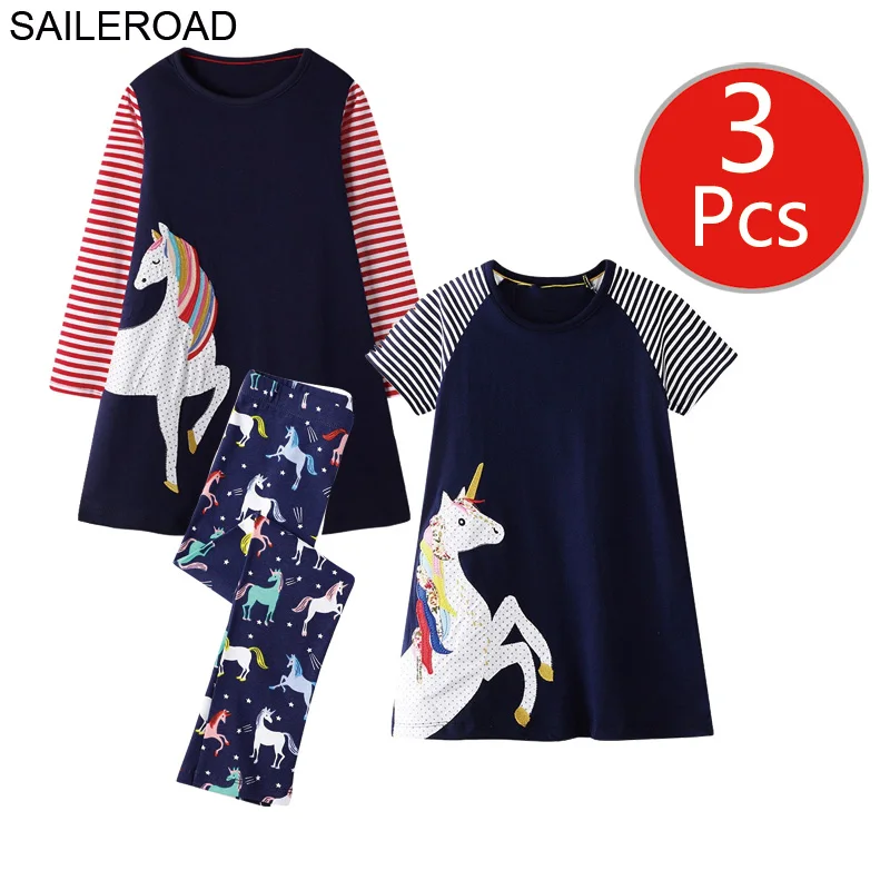 SAILEROAD 3шт. Девушки одеваются леггинсы для малышей. Летняя осень. Одежда для единорогов. Детские платья. Одежда для девочек - Цвет: 7104-6198-1189 photo