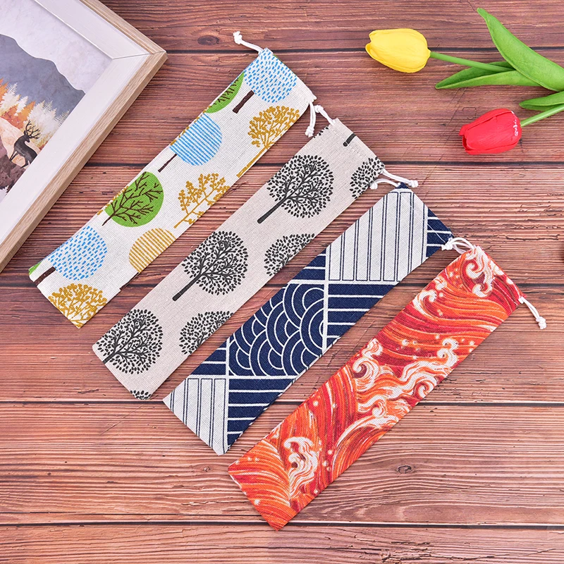 Tableware Storage Bag 1pc Drawstring Portable Cotton Linen Spoon Chopsticks Storage for Travel Dinnerware Accessories