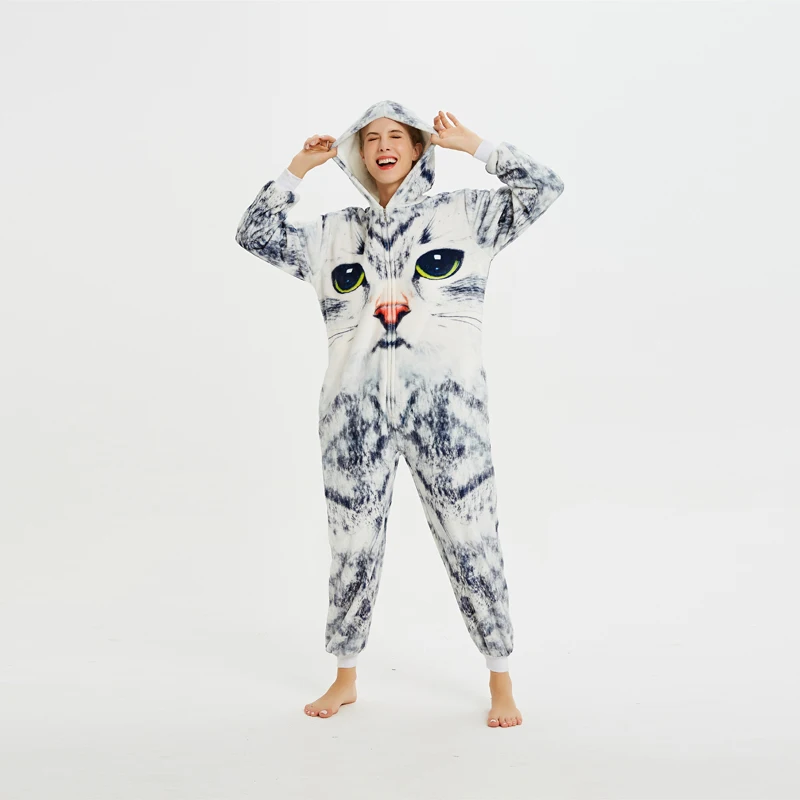 

3D Cat Unisex Adult One-Piece Pajamas Cosplay Cartoon Animal Onesies Sleepwear Pyjamas Christmas Halloween Thanksgiving Costume