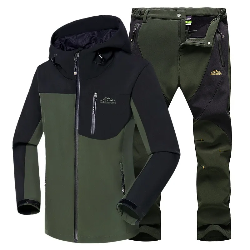 

Man Winter Waterproof Fishing Skiing Warm Softshell Fleece Hiking Outdoor Trekking Camping Jacket Set Pants 5XL Climb SA-8