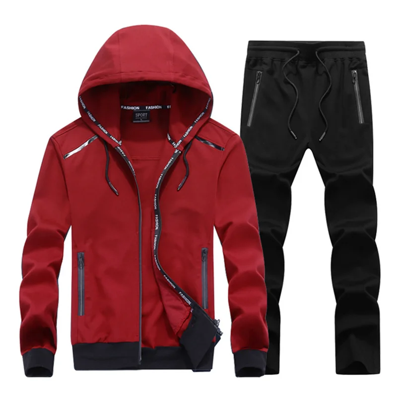 Модный спортивный костюм Мужская спортивная одежда большого размера повседневный костюм весна осень Мужская куртка с капюшоном и спортивные штаны 6xl 7xl 8xl 9xl - Цвет: Red
