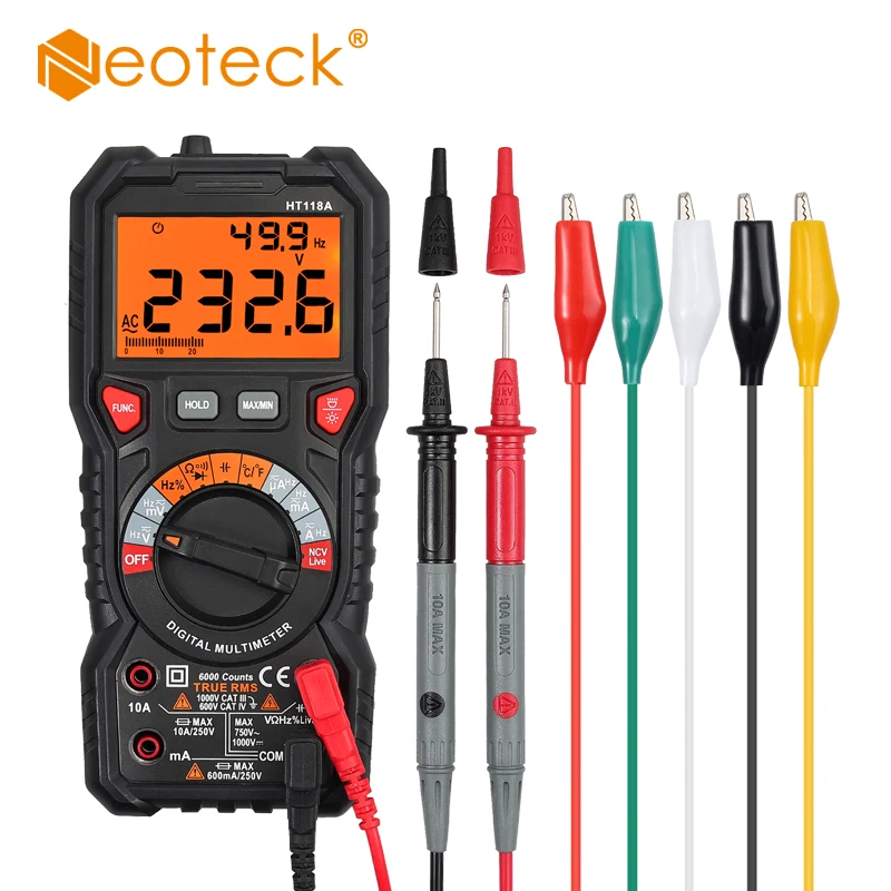 Neoteck 6000 отсчетов Цифровой мультиметр TRMS мультиметр AC/DC напряжение/ток NCV температура емкости сопротивление диод