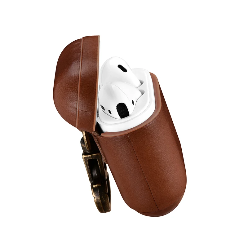 Genuine Leather Headphone Case Portable Buckle Bag Cover for Apple Airpods iPhone Bluetooth Earphone Case Boxes Protective Case