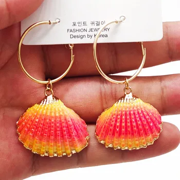 

New Design Natural Shell Pendant Earrings Handmade Gold Conch Seashell Maxi Statement Drop Earrings for Women Beach Party 2019