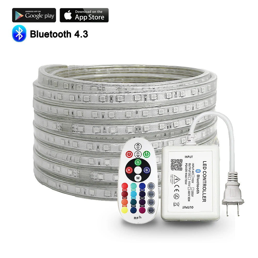 AC 110 В Светодиодная лента светильник RGB SMD 5050 лента приложение для телефона и пульт дистанционного управления Водонепроницаемый гибкий неоновый светильник s наружное украшение комнаты