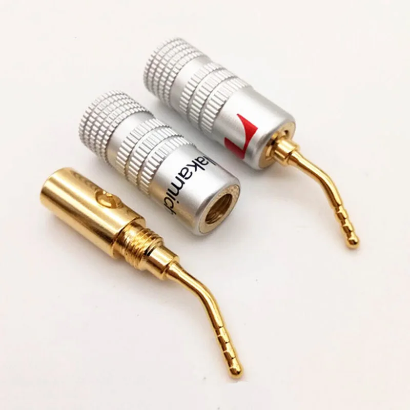 New 24K Gold For Nakamichi Speaker Pin Angel 2mm Banana Plugs Speaker wire Screw Lock Connector