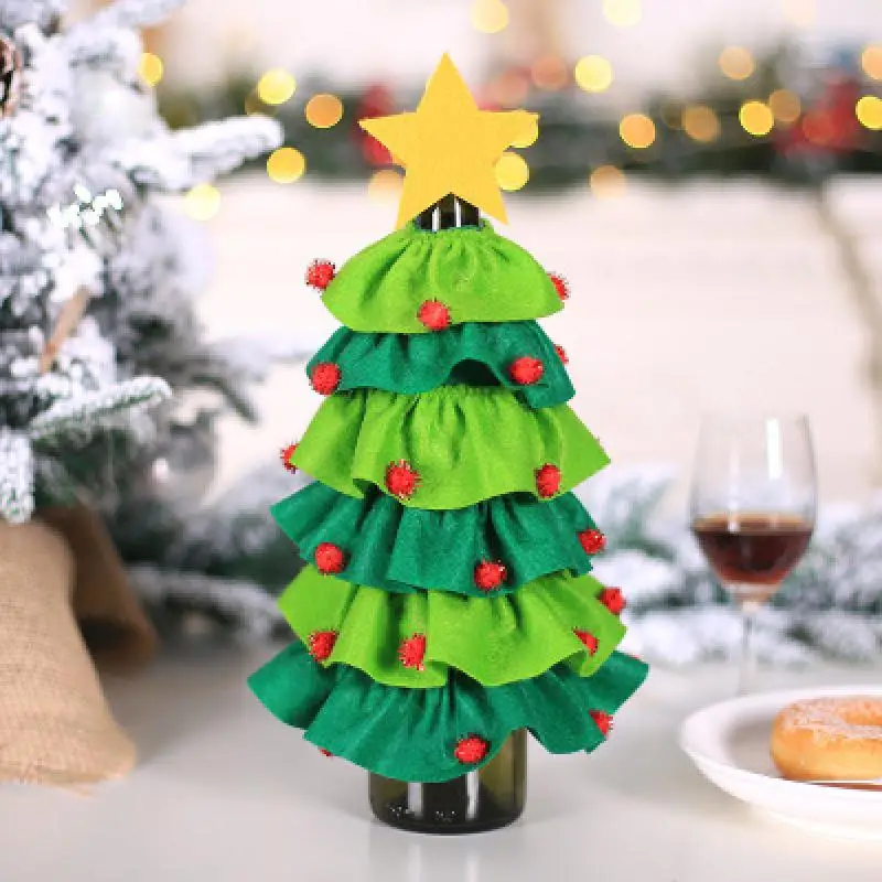 

1pc Christmas home decoration creative Christmas tree style wine bottle set for New Year party home table wine bottle decoration