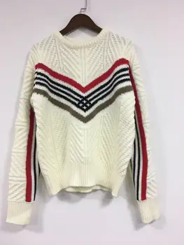

Women Sweater 2019 Autumn and winter new color temperament small fragrance Slim geometric striped sweater sweater