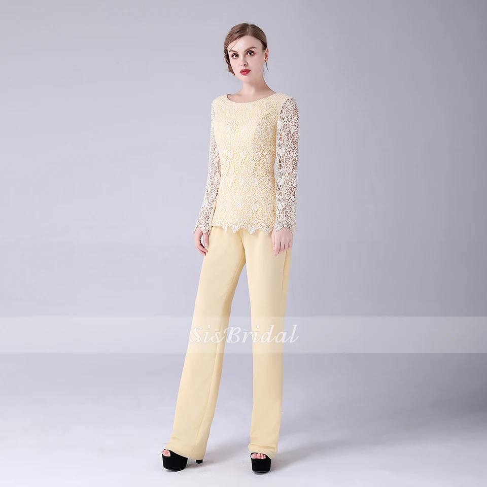 Jewel Illusion Lange Chiffon Kant Jumpsuit Voor Wedding Party Jewel Illusion Lange Chiffon Kant Jumpsuit Voor Wedding Party