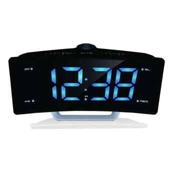 

New Table Clocks USB Charging Function Arc Radio Projection Alarm Clock Desk Large LED Mirror Watch Electronic Digital Luminous