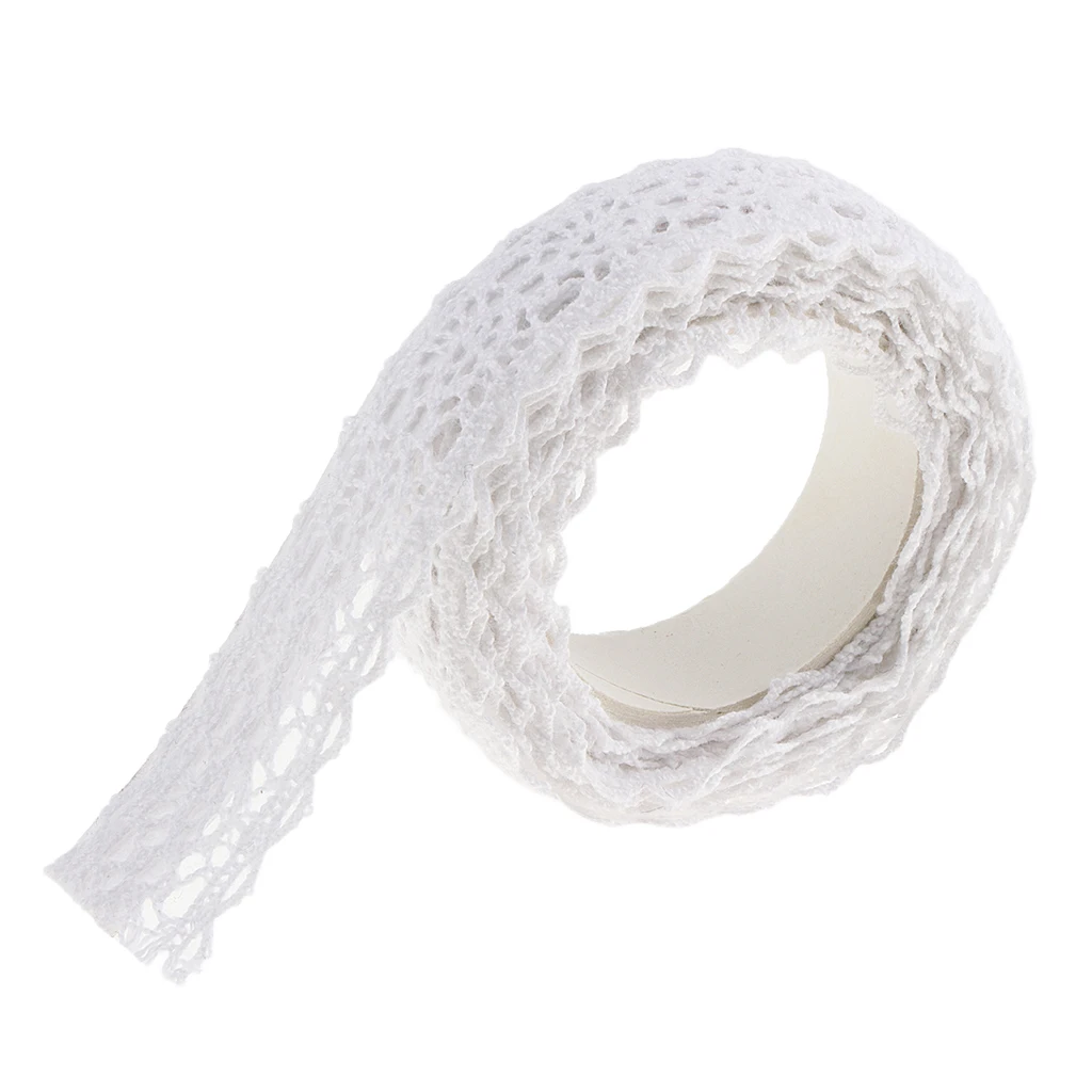 Adhesive deco lace fabric cotton roll tape - white