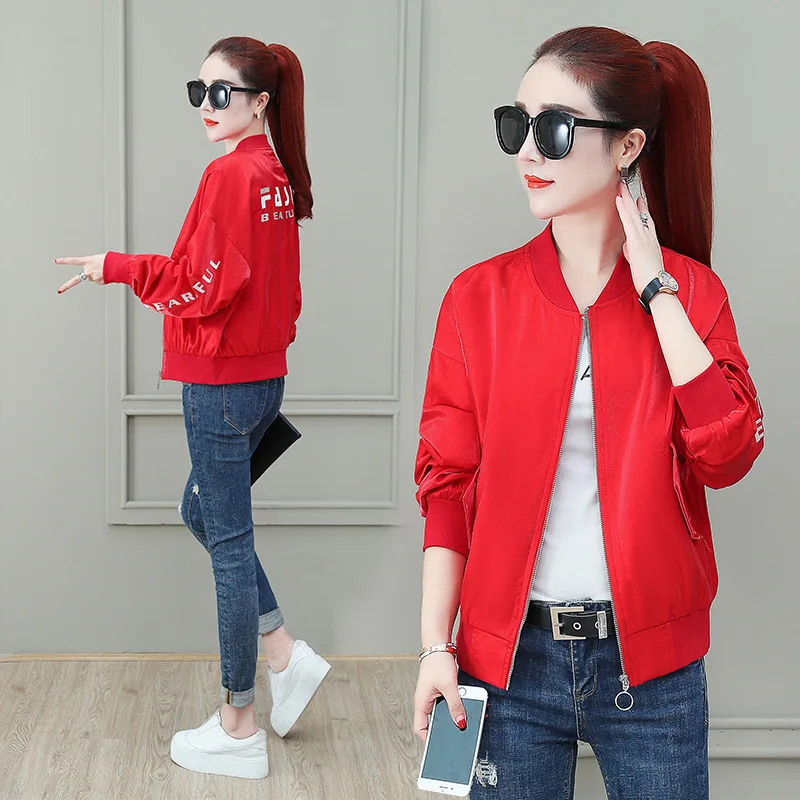 

Baseball Uniform Coat Women's Fashion Elegant Simple Jacket Women's Short 2019 Autumn New Style WOMEN'S Dress Lantern Sleeve Top
