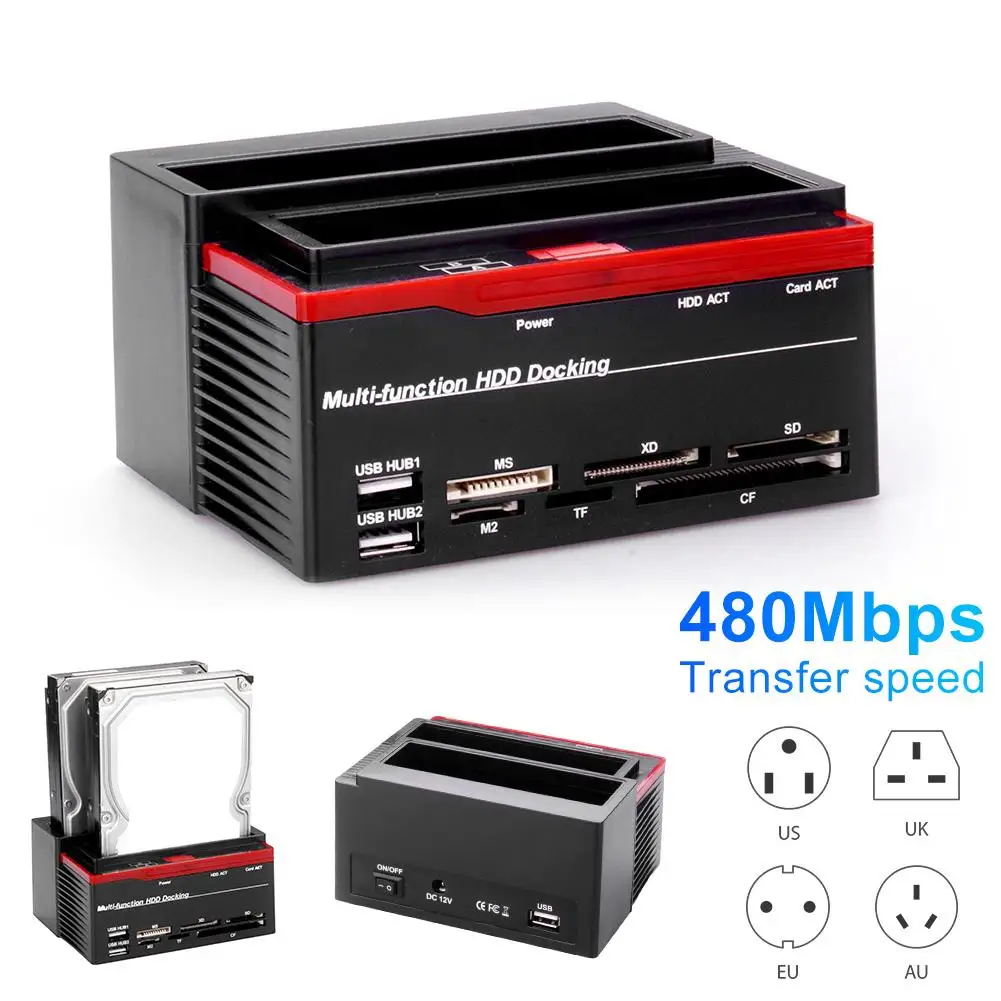 

Multifunction Dual Slot 2.5/3.5inch IDE SATA SDD HDD Docking Station Card Reader