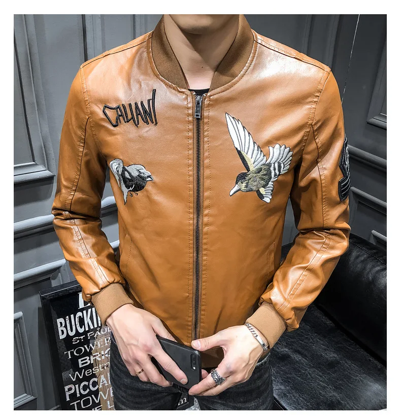 Embroidered Leather Coat Men's Autumn Men'S Wear Casual Flying Bird Coat Chinese-style Cool Trend Baseball Uniform Hot Selling