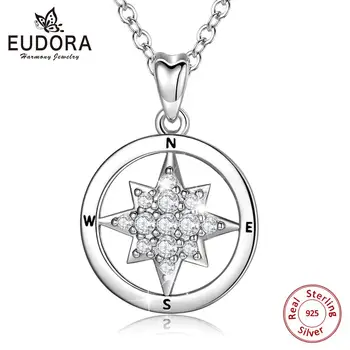 

Eudora 100% 925 Sterling Silver Polaris Stars Pendant CZ Necklaces Friendship Compass choker For Women Wedding Jewelry Gift D532