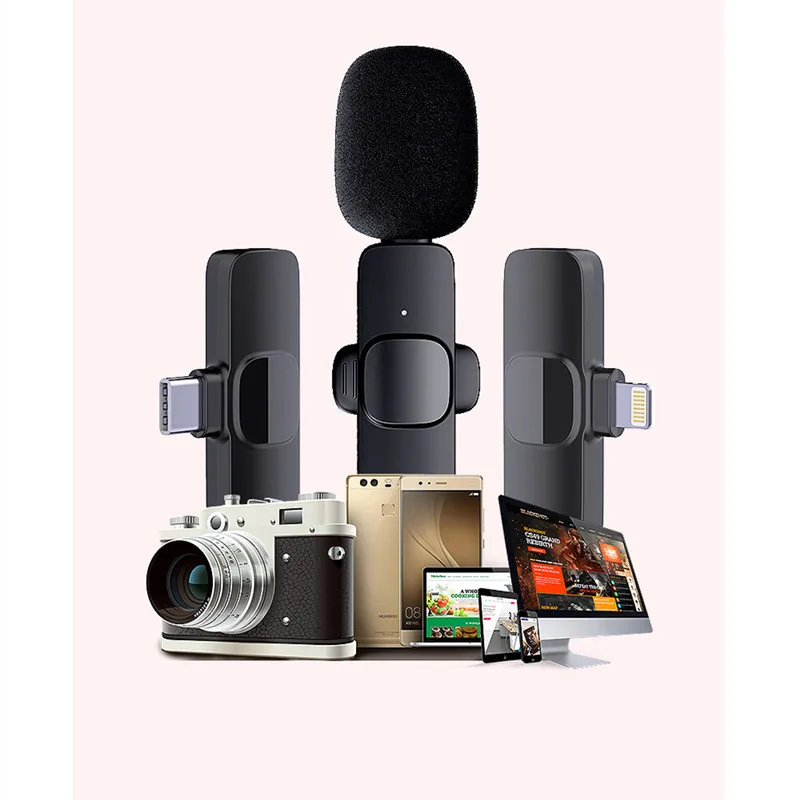 무선 소형 마이크, 유튜브 페이스북 Vlog 틱톡 포함, 아이폰 안드로이드 폰용 미니 무선 마이크