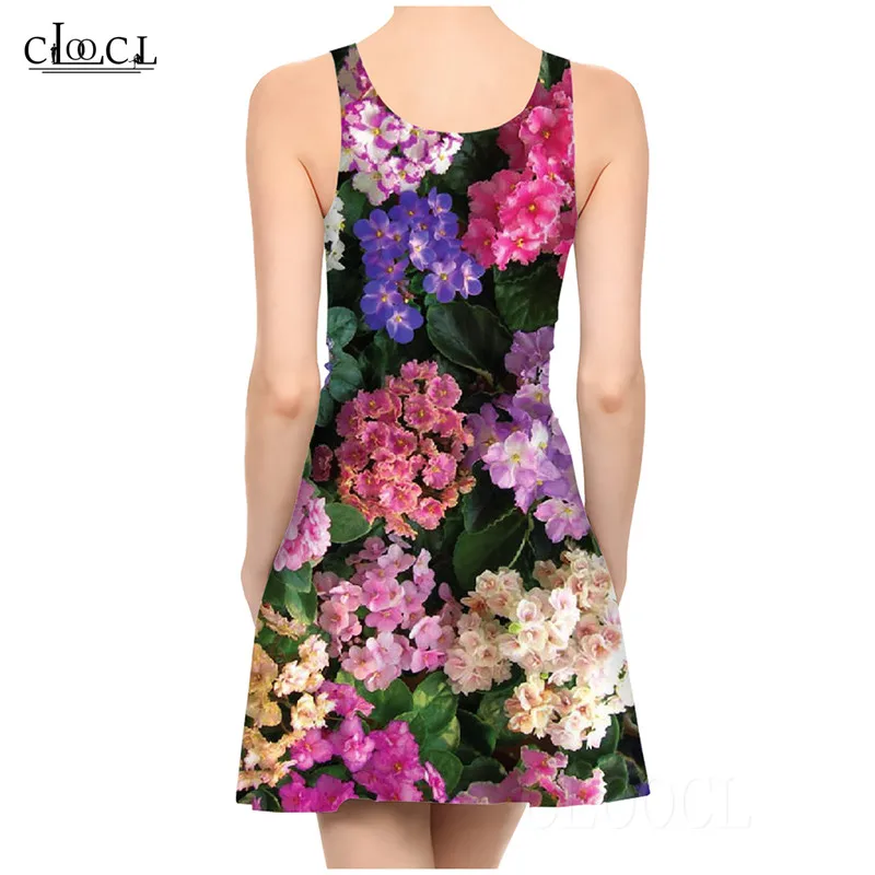 Flower Violet Sexy Women Dresses 3D Print Pleated Dress Casual Tight Ladies Dresses Colorful Small Floral Flowers Party Dress (1)