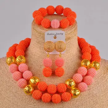 

orange and peach african wedding jewelry set simulated pearl costume necklace african set nigerian wedding set ZZ11