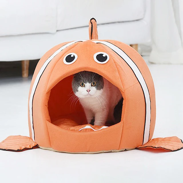 Cats Sleeping Bed  Pet Products Cave Hammock For Basket Nest Small Dogs Accessories Townhouses Lovely Fish Kitten Winter Tent 2