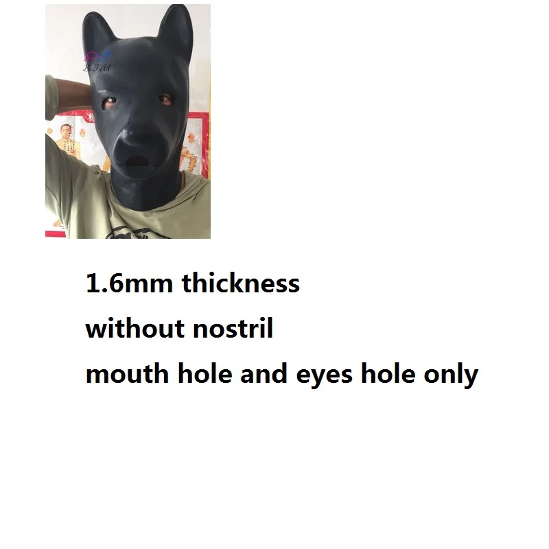 Новая Экстра толщина 1,6-2,0 мм Фетиш латекса каучука Маска для животных с молнией щенок раб собака капюшон твердый нос - Цвет: extra 1.6mm black