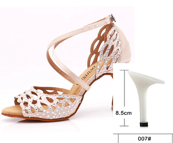 WUXIJIAO танцевальная обувь девушка латинские танцевальные туфли тренд Печать PU Сальса Танцевальная обувь HEEL5CM-10CM - Цвет: Nude heel 8.5cm