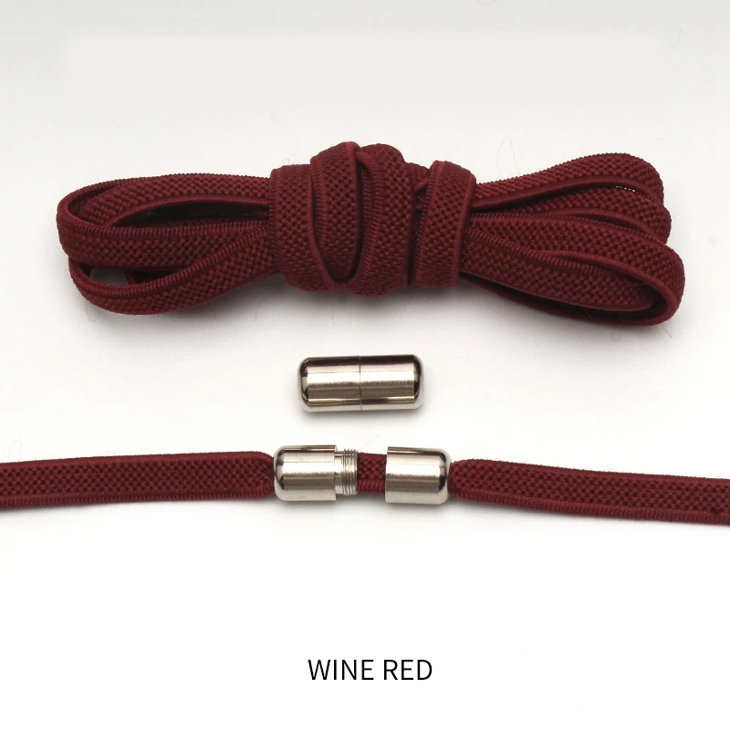 Новые плоские эластичные фиксирующие шнурки без завязок специальные креативные Детские Взрослые унисекс кроссовки Женская и мужская обувь шнурки - Цвет: Wine red