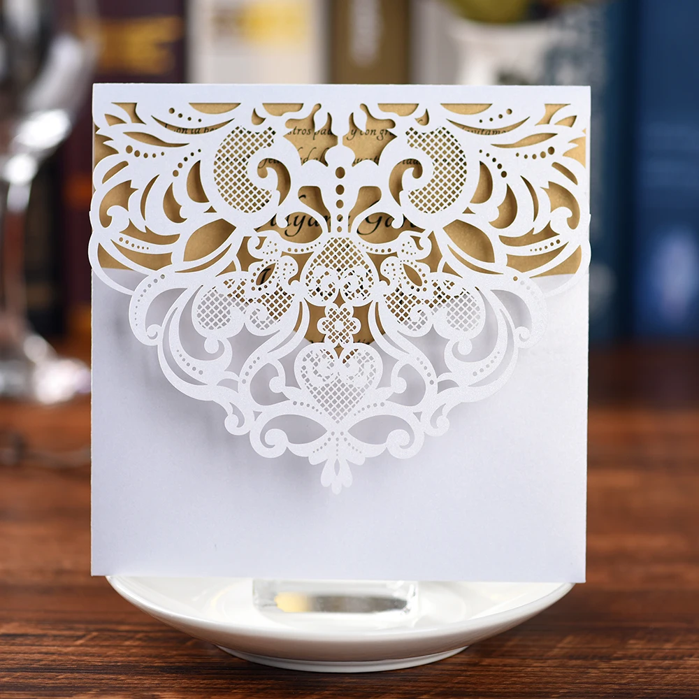  Laser Cut Lace Wedding Party Invitations Cards 100 PCS with Printable Paper for Engagement Wedding  - 4.00026E+12