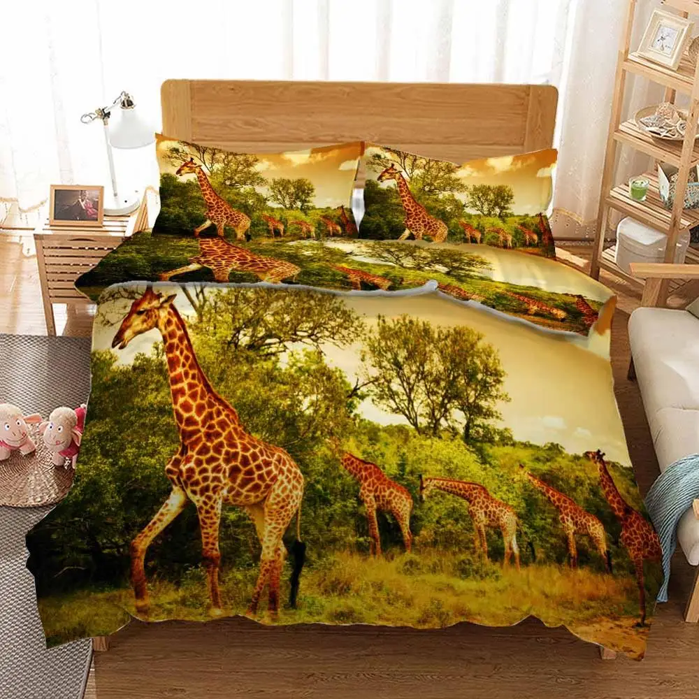 

Wild animal zebra giraffe Bedding Quilt Cover Duvet Cover Set Pillowcase Microfiber Soft Comforter Bedroom Single Queen King