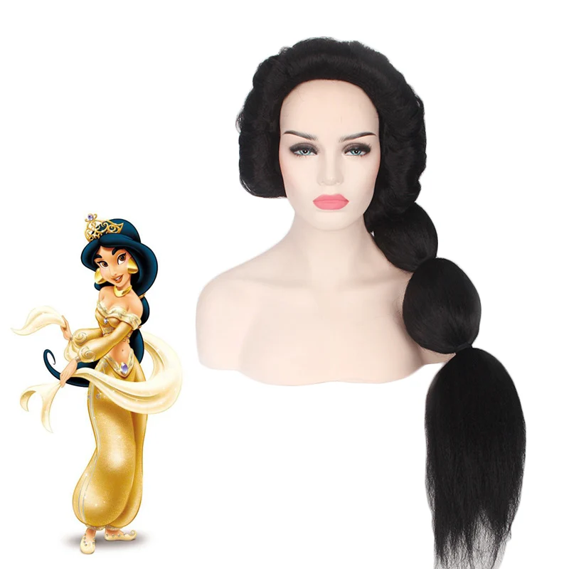 

Anime Princess Jasmine Wig Cosplay Costume Aladdin and the magic lamp Women Long Black Heat Resistant Synthetic Hair Wigs