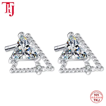 

Silver Jewelry with 10mm Triangle Geometry Stud Earrings for Women Hypoallergenic Natural Zirconia Stone