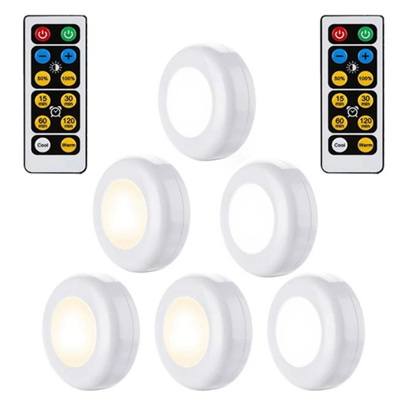 

Warm,White Dual Color Changing Dimmable Remote Control Puck Night Lights Touch Sensor LED Under Cabinets Kitchen Closet